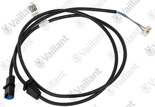 Vaillant Kabel mit mehreren Leitungen, bestehend aus zwei schwarzen Steckverbindern und einem weißen Anschluss, zur Verbindung von Geräten oder Komponenten.